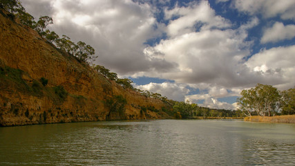 Landscape view of sandstone cliffs on the banks of the Murray River in South Australia.