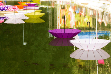 the inverted umbrella is floating on the water