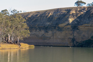 Landscape view of sandstone cliffs on the banks of the Murray River in South Australia.