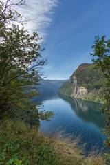 view on Geiranger fjord in norway from above