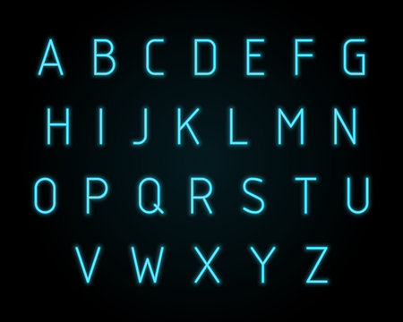Neon font alphabet. Vector.