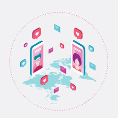 Modern love letter People messaging on St Valentines day Vector illustration