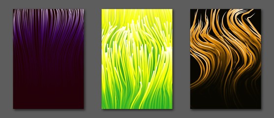 Collection A4 size covers with colorful fibra lines for flyers, posters, pages, booklets, cards. Vector, EPS10.