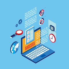 Workplace isometric elements set Successful business concept Vector illustration