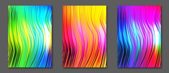 Fototapeta premium Collection A4 size covers with colorful fibra lines for flyers, posters, pages, booklets, cards. Vector, EPS10.