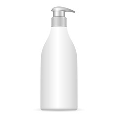 Cosmetic plastic bottle with pump dispenser. EPS10 Vector illustration. Liquid container for gel, lotion, cream, shampoo, bath foam.