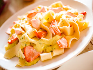 Pasta with salmon and sauce