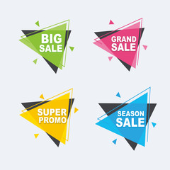 Set sale discount, Big sale, special price, season and banners. Geometric shapes, ribbon, badge full color. EPS 10 Vector illustration