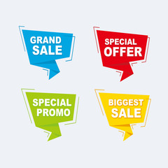 Set sale discount, Big sale, special price, season and banners. Geometric shapes, ribbon, badge full color. EPS 10 Vector illustration