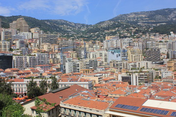 Buildings in Monte Carlo, surrounded by the alps
