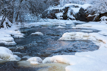 River flowing through the canyon landscape in winter