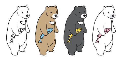 Bear vector polar Bear logo icon fish illustration character doodle cartoon