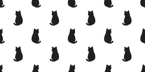 cat Seamless pattern vector kitten calico cartoon scarf isolated halloween tile background doodle illustration repeat wallpaper white black