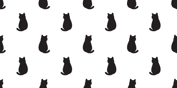 cat Seamless pattern vector kitten calico cartoon scarf isolated halloween tile background doodle illustration repeat wallpaper white black