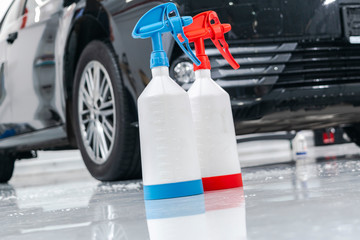 Cars in a carwash. Car wash with foam in car wash station. Carwash. Washing machine at the station....
