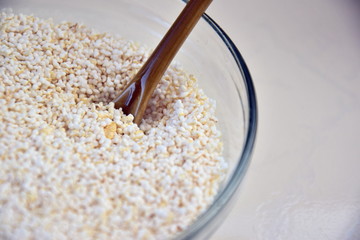 Bowl of Kimicha seeds  on the table