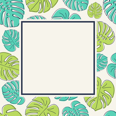 Summer concept with tropical leaves in retro style. Vector.