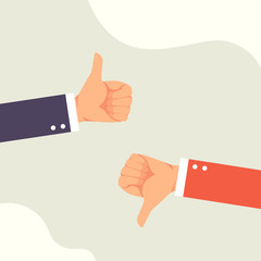 Hand of businessman with dislike and thumbs up feedback vector illustration