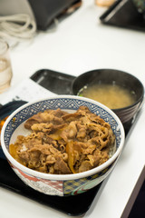 beef bowl with miso soup