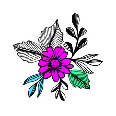 Card with  Flower and Leaves Bouquet , Hipster Style Illustration for Surface , Invitation , Notebook, Banner , Wrap Paper ,Textiles, Cover, Magazine ,Postcard 