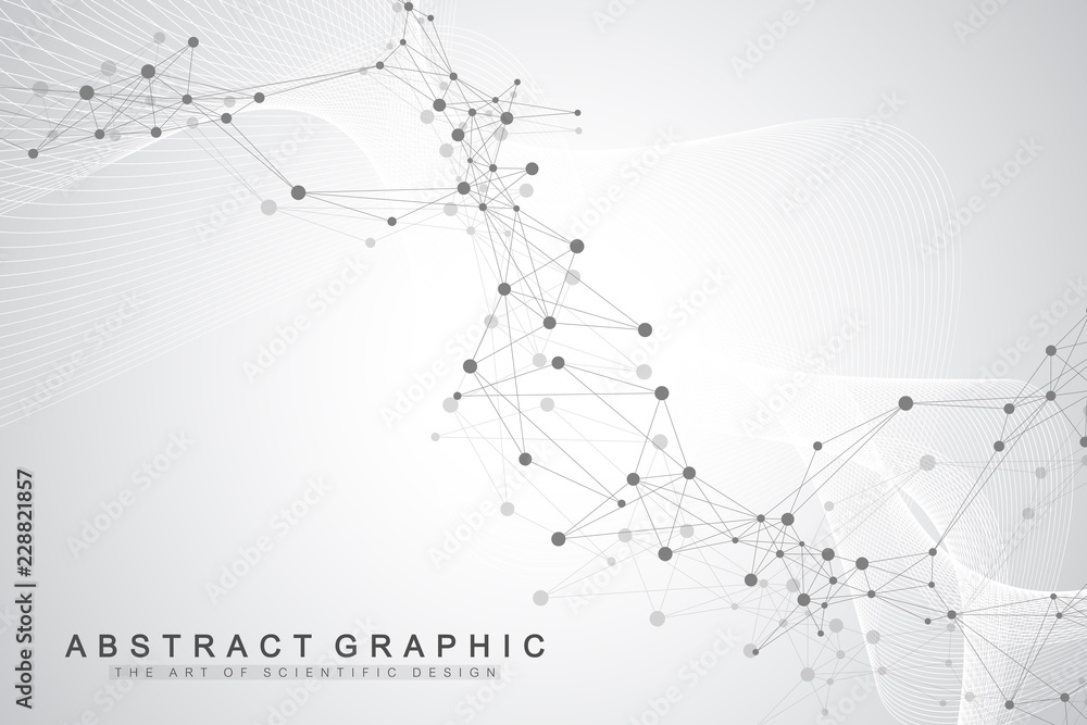Aufkleber Technology abstract background with connected line and dots. Big data visualization. Perspective backdrop visualization. Analytical networks. Vector illustration.