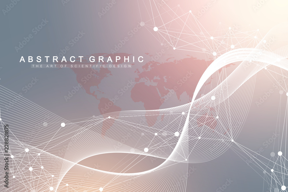 Poster Big data visualization. Graphic abstract background communication. Perspective backdrop visualization. Analytical network visualization. Vector illustration.