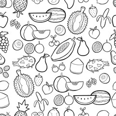 Fruit in hand drawn doodles seamless pattern background