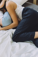 Happy loving family. mother holding her baby in the bedroom