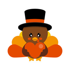 cartoon cute turkey in hat vector with heart