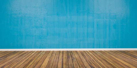 Room with concrete blue wall and wooden floor 3D Illustration - Powered by Adobe