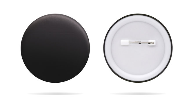 Front and back clip badge on isolated background with clipping path. Blank round pin template for montage or your design.