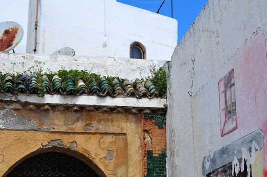 details of facades in casbah of the udayas in Rabat, Morocco