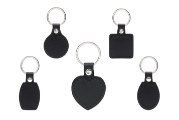 Leather key chain on isolated background with clipping path.