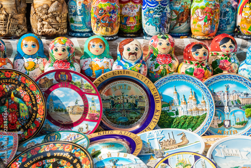 Wall mural Nested dolls in the souvenir from Ukraine.