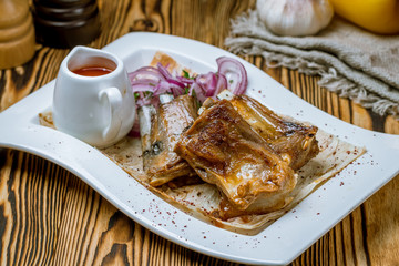 Kebab from lamb ribs