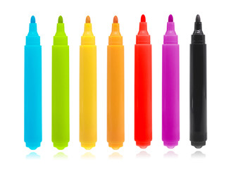 Colorful marker pen set on isolated background with clipping path. Vivid highlighter and blank...