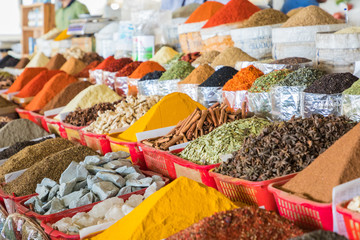 Traditional bazaar with spices in Tashkent, Uzbekistan.