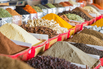 Traditional bazaar with spices in Tashkent, Uzbekistan.