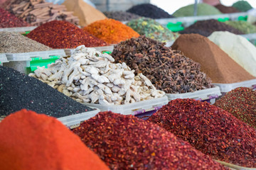 Traditional bazaar with spices in Tashkent, Uzbekistan.
