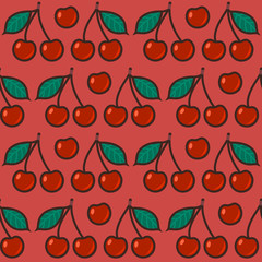 Seamless pattern background with cherries, colorful illustration