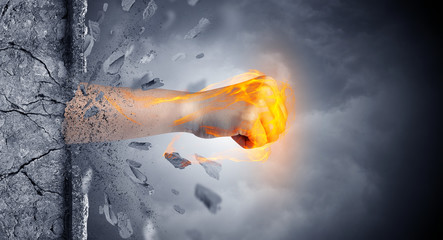 Big hand hits intense and breaks a crass stonewall
