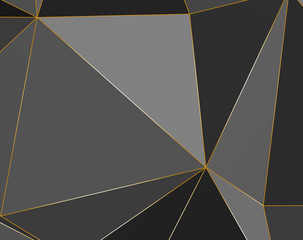 Black and grey Premium background with luxury polygonal pattern and gold triangle lines. Low poly gradient 
