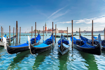 Venice Gondolas in Grang Canal, Piazza San Marco, Venice Italy. 