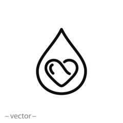 heart with drop icon, water logo, linear sign isolated on white background - editable vector illustration eps10