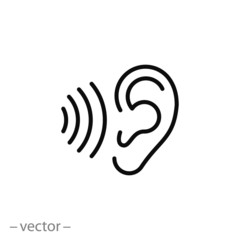 ear icon, hearing linear sign isolated on white background - editable vector illustration eps10 - obrazy, fototapety, plakaty