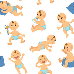 Baby toddler vector flat character seamless pattern.