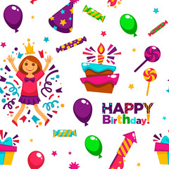 Obraz na płótnie Canvas Happy birthday party with balloons seamless pattern vector.