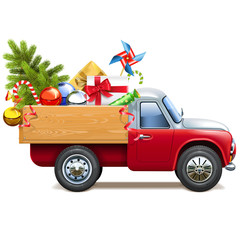 Vector Christmas Truck with Fir Tree