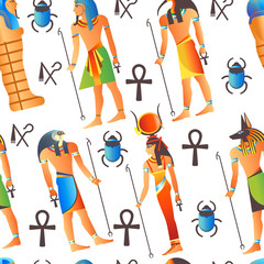 Egypt and Egyptian mythological signs seamless pattern isolated background vector.