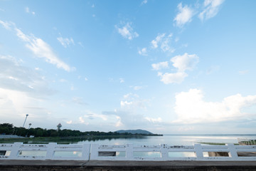 clouds and blue sky over the lake.